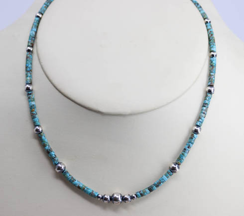 Navajo Pearl Silver Turquoise Heishi Necklace