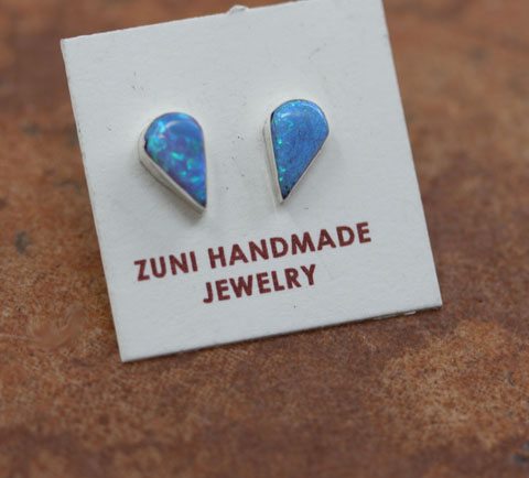 Zuni Silver Created Opal Tear Drop Earrings