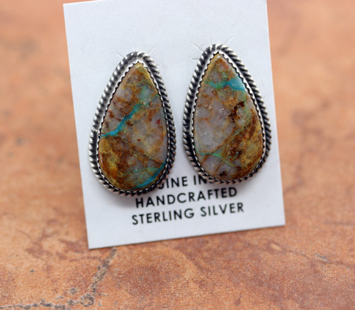 Navajo Silver Boulder Turquoise Earrings