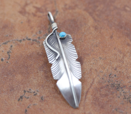 Navajo Silver Feather Turquoise Pendant