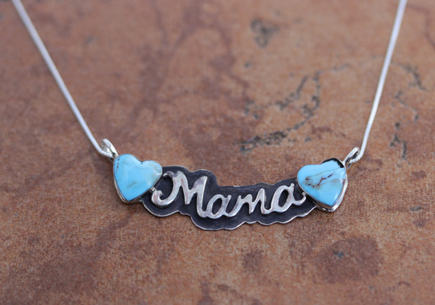 Navajo Silver Turquoise Mama Heart Necklace