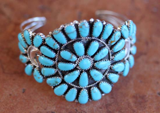 Navajo Silver Turquoise Cluster Bracelet