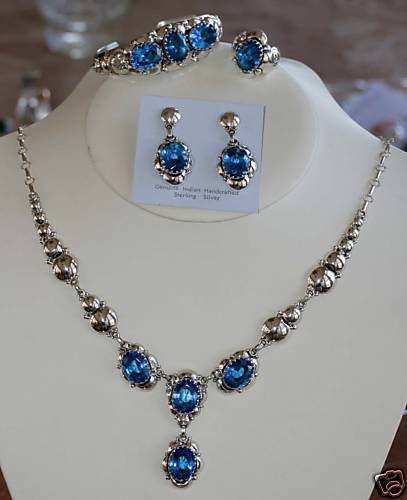 Navajo Sterling Aquamarine Necklace Set by Clem Nalwood
