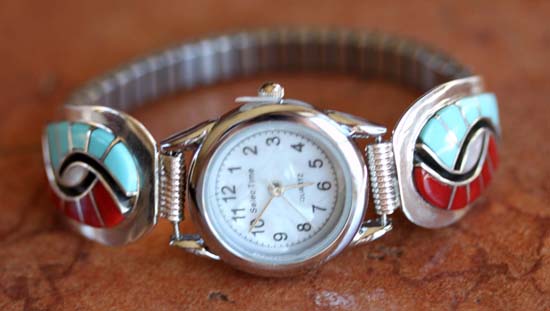 Zuni Silver Multi_Stone Inlay Ladies Watch