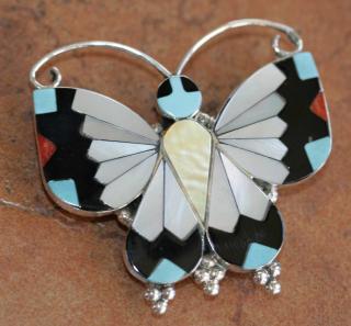 Zuni Indian Butterfly Pin/Pendant by A Dishta