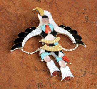Zuni Eagle Dancer Pin/Pendant by J Beyuka