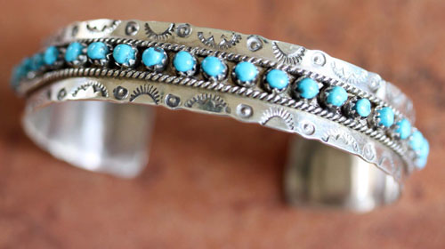Zuni Indian Silver Turquoise Bracelet by JP Ukestine