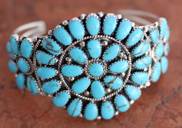 Navajo Silver Turquoise Cluster Bracelet by Williams