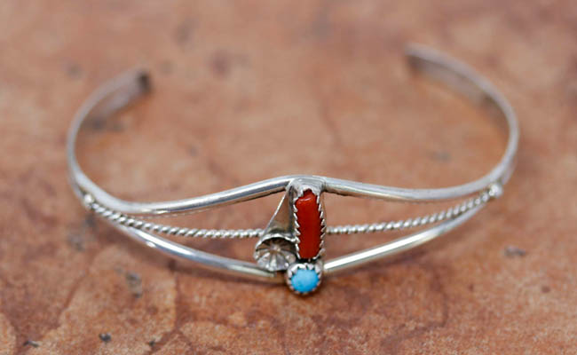 Navajo Silver Coral Turquoise Bracelet