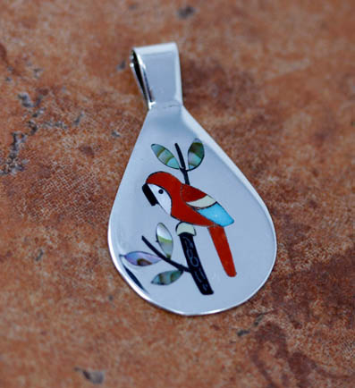 Zuni Silver Parrot Bird Pendant by SC Edaakie