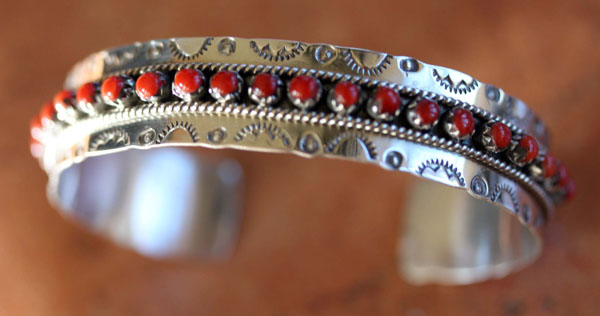 Zuni  Silver Coral Bracelet by JP Ukestine