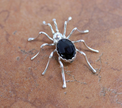 Navajo Indian Onyx Spider Pin by E. Spencer