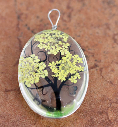 Glass Yellow Tree of Life Pendant