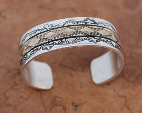 Navajo Sterling Silver Gold Overlay Cuff Bracelet
