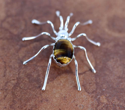 Navajo Silver Tiger Eye Spider Pin