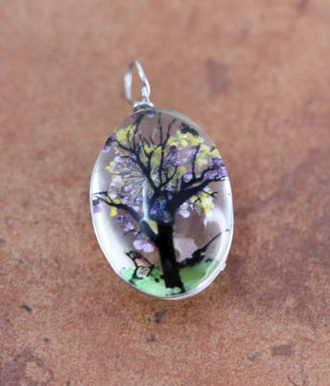 Glass Purple and Yellow Tree of Life Pendant