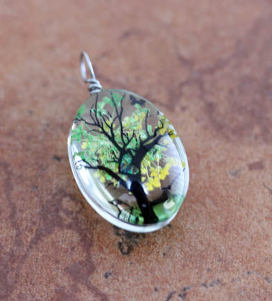 Glass Green and Yellow Tree of Life Pendant