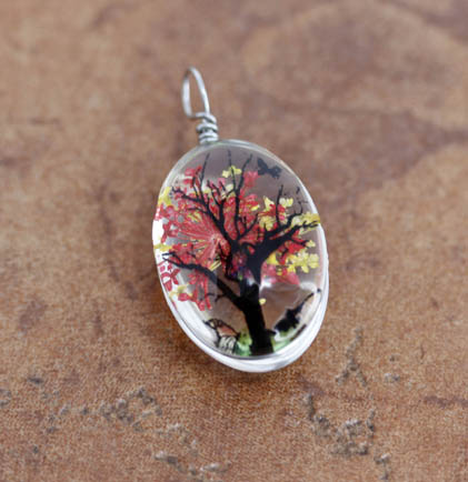 Glass Red and Yellow Tree of Life Pendant