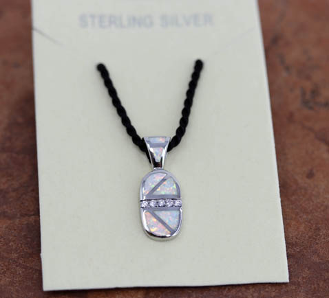 Silver Created Opal Pendant