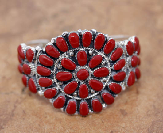 Navajo Silver Coral Cluster Bracelet by Williams