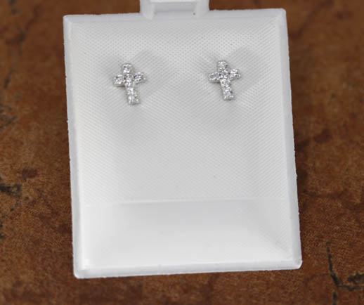 Sterling Silver Cubic Zirconia Cross Childrens Earrings