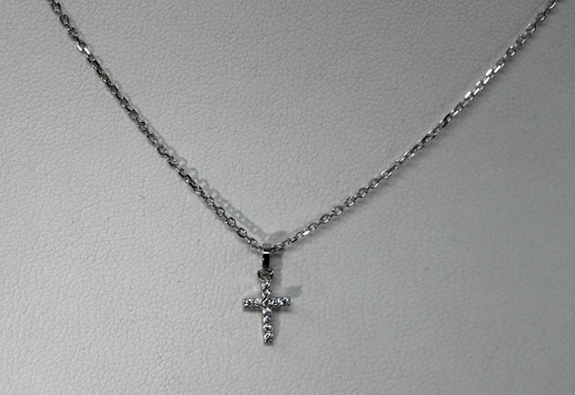 Petite Sterling Silver Cubic Zirconia Cross Necklace