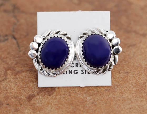 Navajo Silver Lapis Earrings by Cadman