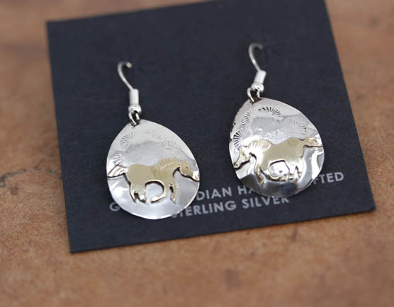 Navajo Silver Gold Overlay Horse Earrings