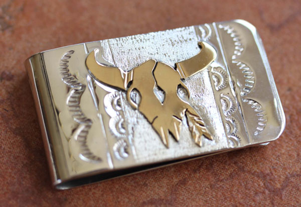 Navajo Silver Gold Bull Money Clip by RJ