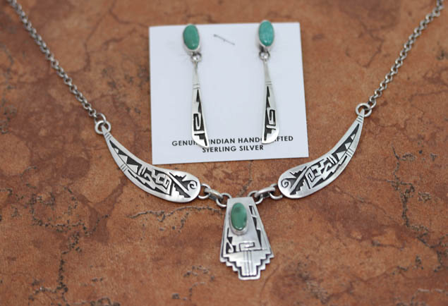 Navajo Silver Turquoise Necklace Earrings Set