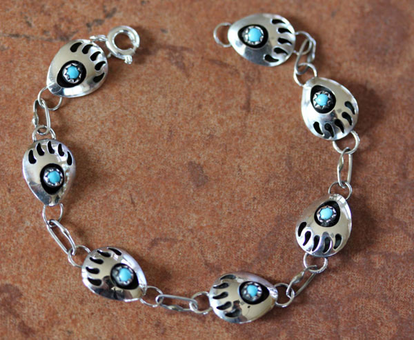 Navajo Turquoise Bear Claw Link Bracelet by Mike Thomas