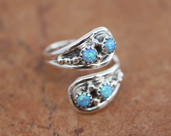 Navajo Silver Created Opal Ring Size 6_9