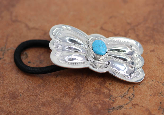 Navajo Silver Turquoise Concho Hair Tie