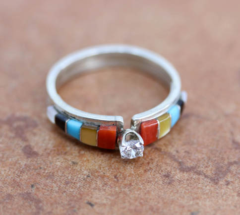 Zuni Silver Multi_Stone Ring Size 9 1/2