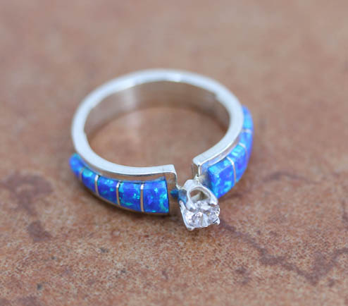 Zuni Silver Created Opal Ring Size 5 1/2