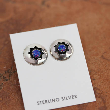 Navajo Silver Created Opal Earrings