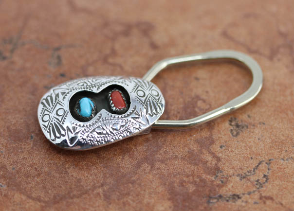 Navajo Silver Turquoise Coral Key Chain