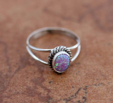 Navajo Silver Created Opal Ring Size 7
