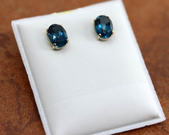 14K Gold London Blue Topaz Post Earrings