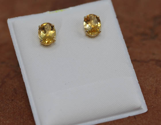 14K Gold Citrine Post Earrings