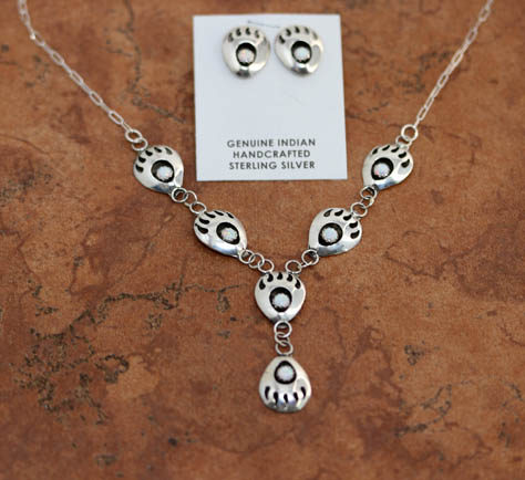 Navajo Created Opal Bear Paw Necklace Earrings Set