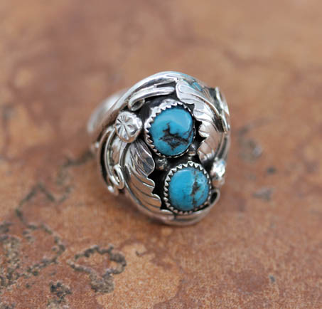 Navajo Silver Turquoise Ring Size 12