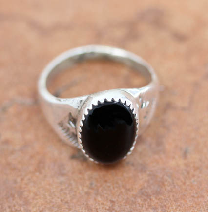 Navajo Silver Onyx Ring Size 8