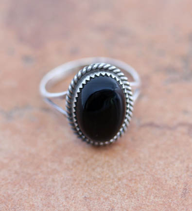 Navajo Silver Onyx Ring Size 7 1/2