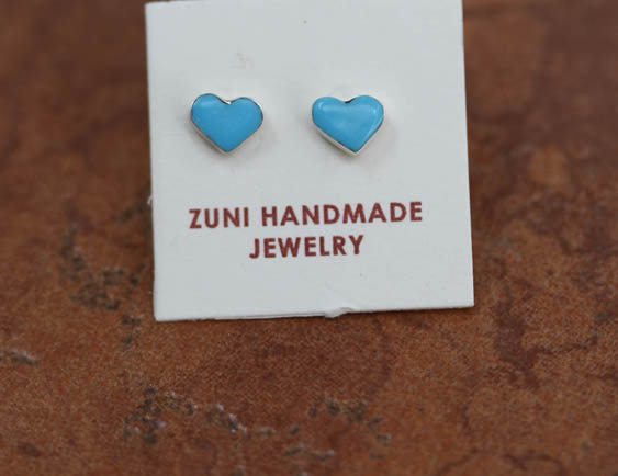 Zuni Silver Turquoise Heart Earrings