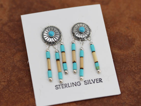 Sterling Silver Beaded Concho Earrings