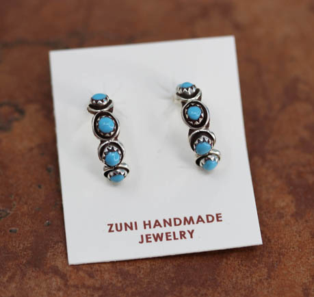 Zuni Silver Turquoise Hoop Earrings