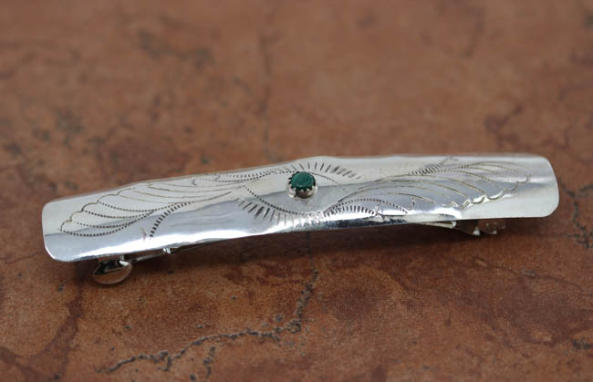 Navajo Silver Malachite Hair Barrette