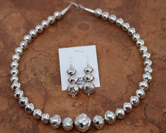 Navajo Pearl Silver Necklace Earrings Set