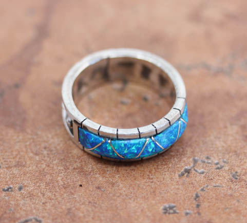 Navajo Silver Created Opal Ring Size 9 1/2